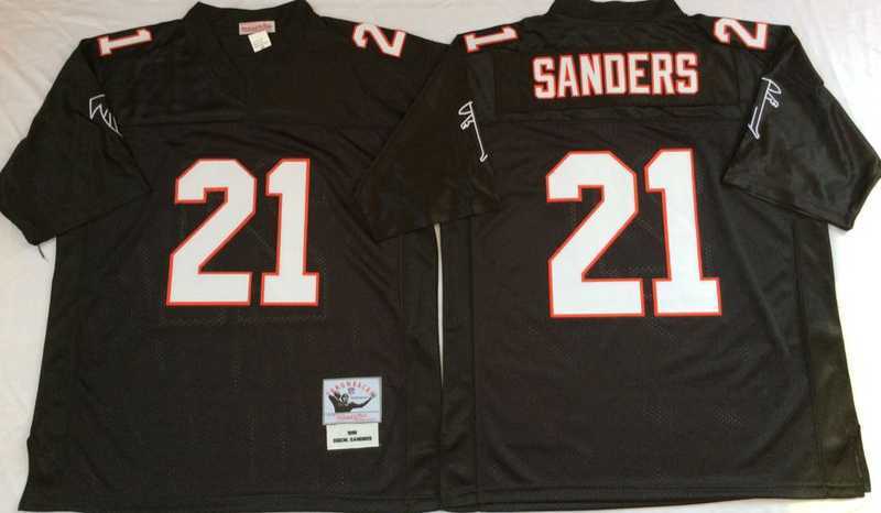 Mens Atlanta Falcons #21 Deion Sanders Black Throwback Stitched Football Jersey