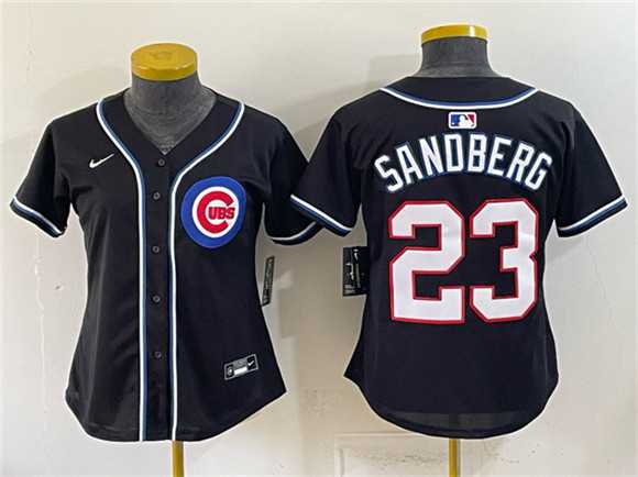 Womens Chicago Cubs #23 Ryne Sandberg 2026 Fashion Replica Black Out Stitched Jersey(Run Small)