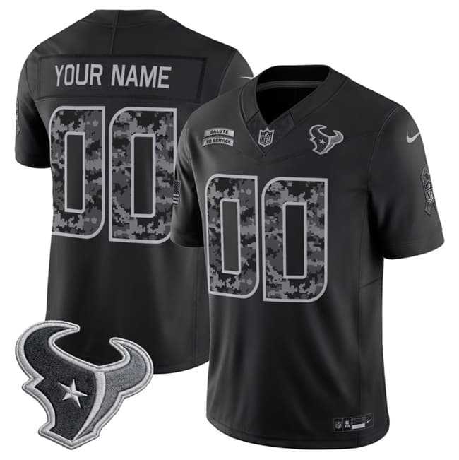 Mens Houston Texans Active Player Custom Black F.U.S.E. 2026 Salute to Service Limited Football Stitched Jersey