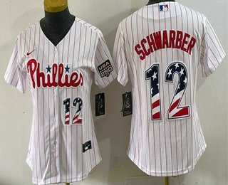 Womens Philadelphia Phillies #12 Kyle Schwarber White USA 250 Fourth of July Home Stitched Jersey Dzhi