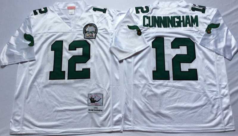 Mens Philadelphia Eagles #12 Randall Cunningham White Throwback Stitched Football Jersey