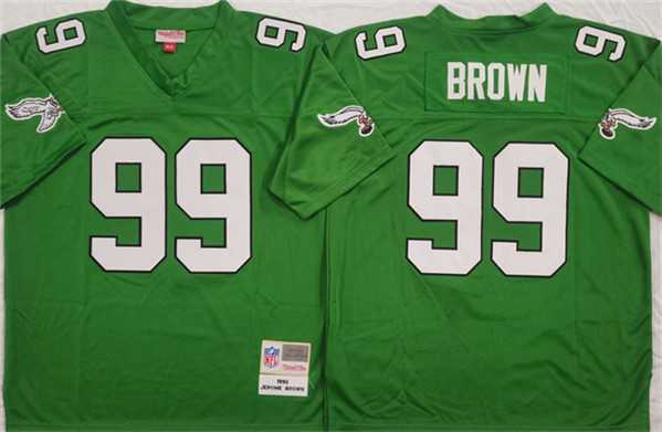 Mens Philadelphia Eagles #99 Jerome Brown Kelly Green Throwback Stitched Football Jersey