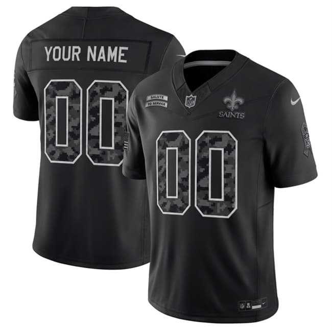 Mens New Orleans Saints Active Player Custom Black F.U.S.E. 2026 Salute to Service Limited Football Stitched Jersey