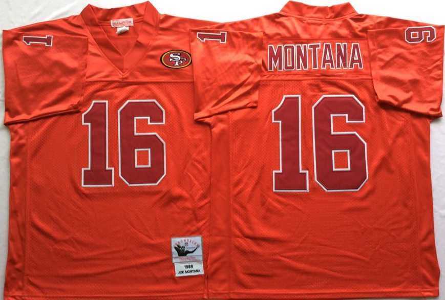 Mens San Francisco 49ers #16 Joe Montana Red Throwback Stitched Football Jersey
