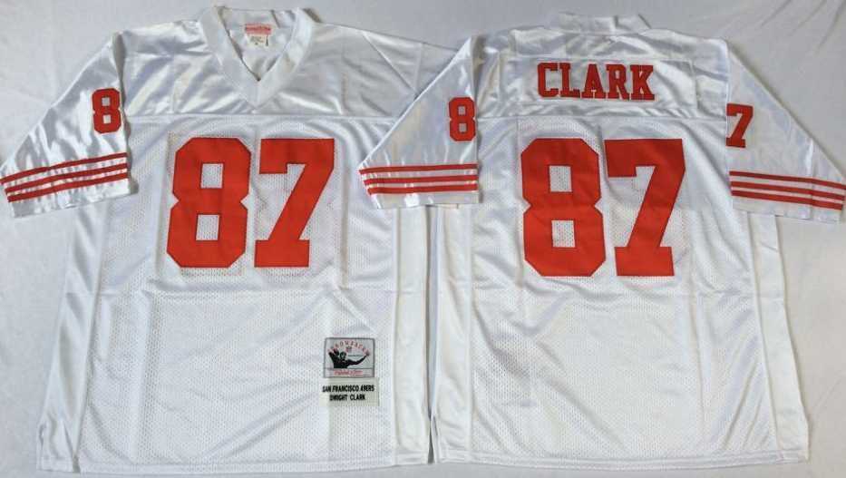 Mens San Francisco 49ers #87 Dwight Clark White Throwback Stitched Football Jersey