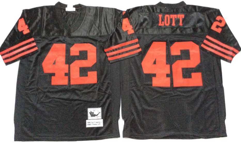 Mens San Francisco 49ers #42 Ronnie Lott Black Throwback Stitched Football Jersey