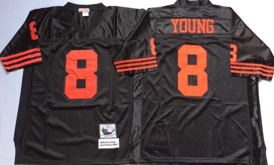 Mens San Francisco 49ers #8 Steve Young Black Throwback Stitched Football Jersey