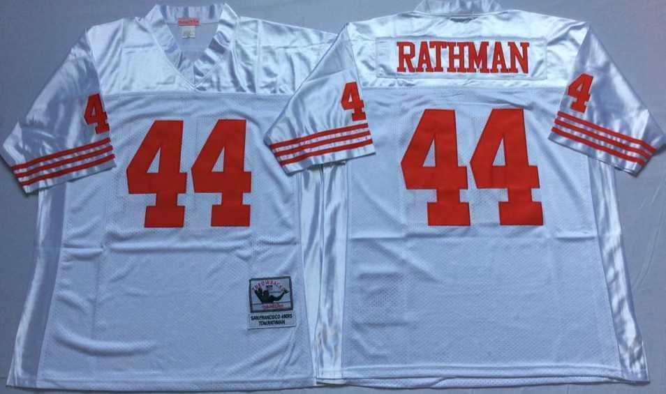 Mens San Francisco 49ers #44 Tom Rathman White Throwback Stitched Football Jersey