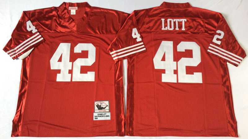 Mens San Francisco 49ers #42 Ronnie Lott Red Throwback Stitched Football Jersey