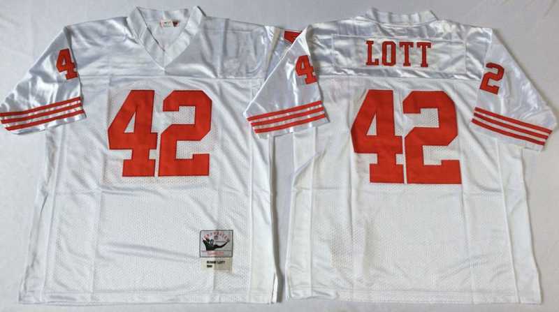 Mens San Francisco 49ers #42 Ronnie Lott White Throwback Stitched Football Jersey