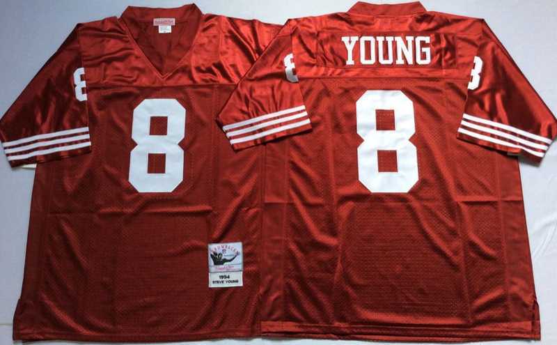 Mens San Francisco 49ers #8 Steve Young Red Throwback Stitched Football Jersey