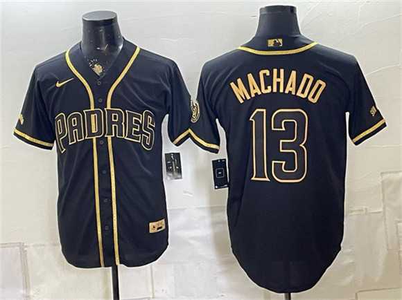 Mens San Diego Padres #13 Manny Machado Black Gold With Patch Stitched Jersey Dzhi->san diego padres->MLB Jersey