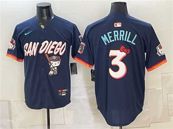 Mens San Diego Padres X Hello Kitty #3 Jackson Merrill Obsidian 2026 City Connect Stadium Stitched Jersey->san diego padres->MLB Jersey