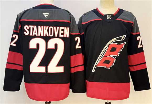 Mens Carolina Hurricanes #22 Logan Stankoven Black 2024-25 Home Stitched Hockey Jersey