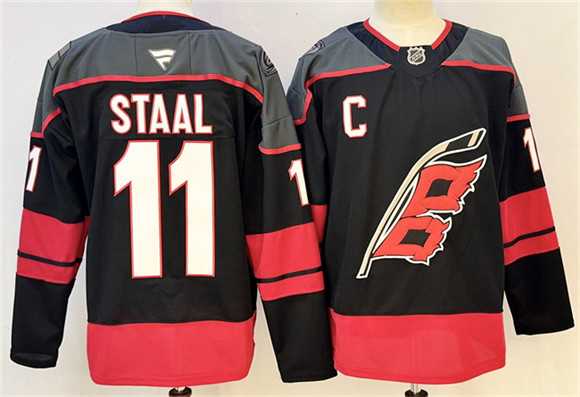 Mens Carolina Hurricanes #11 Jordan Staal Black 2024-25 With C Patch Stitched Hockey Jersey