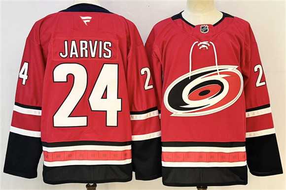 Mens Carolina Hurricanes #24 Seth Jarvis Red 2024-25 Stitched Hockey Jersey