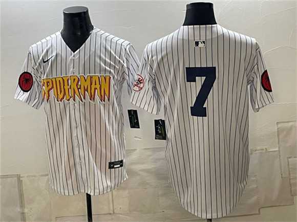Mens New York Yankees X Spider-Man #7 Mickey Mantle White Limited Stitched Jersey Dzhi