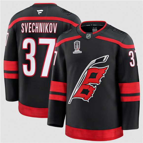 Mens Carolina Hurricanes #37 Andrei Svechnikov Black 2026 Stanley Cup Champions Home Stitched Jersey Dzhi->->NHL Jersey