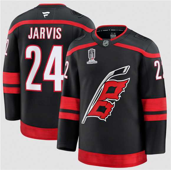 Mens Carolina Hurricanes #24 Seth Jarvis Black 2026 Stanley Cup Champions Home Stitched Jersey Dzhi->->NHL Jersey