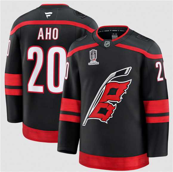 Mens Carolina Hurricanes #20 Sebastian Aho Black 2026 Stanley Cup Champions Home Stitched Jersey Dzhi->->NHL Jersey