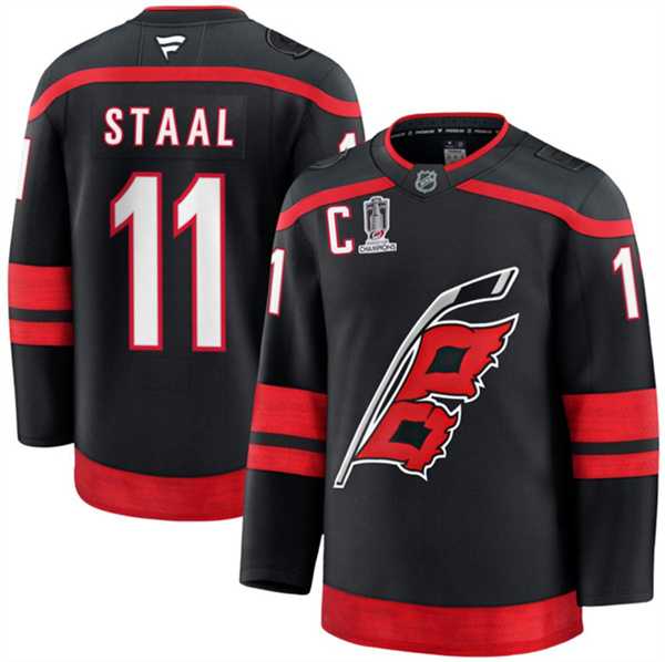 Mens Carolina Hurricanes #11 Jordan Staal Black 2026 Stanley Cup Champions And C Patch Home Stitched Jersey Dzhi->->NHL Jersey