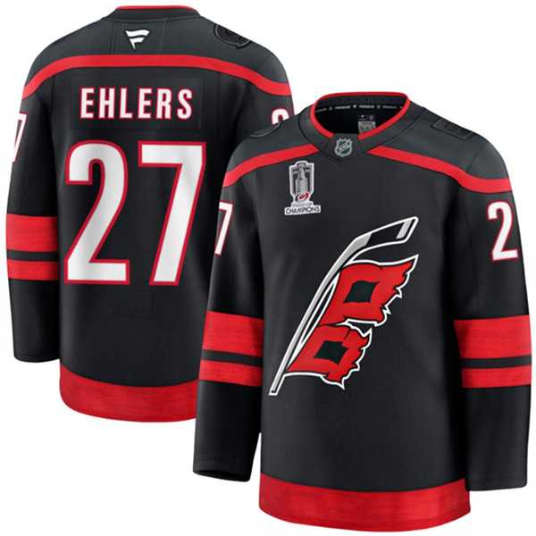 Mens Carolina Hurricanes #27 Nikolaj Ehlers Black 2026 Stanley Cup Champions Home Stitched Jersey Dzhi->->NHL Jersey