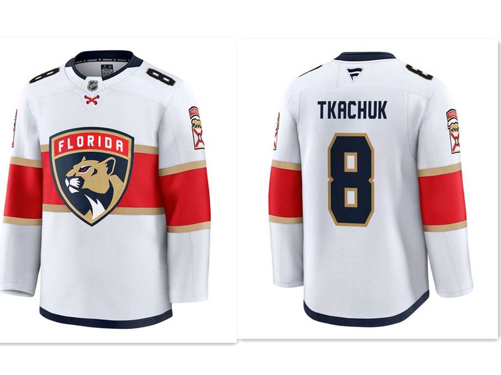 Mens Florida Panthers #8 Brady Tkachuk White Stitched away jersey Dzhi->->NHL Jersey