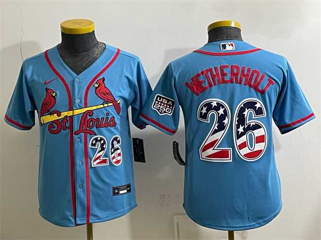 Youth St. Louis Cardinals #26 JJ Wetherholt Blue USA 250 Fourth of July Stitched Baseball Jersey