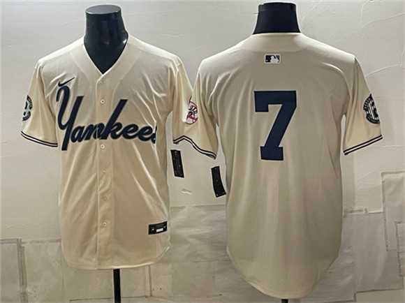 Mens New York Yankees #7 Mickey Mantle Cream Limited Stitched Jersey