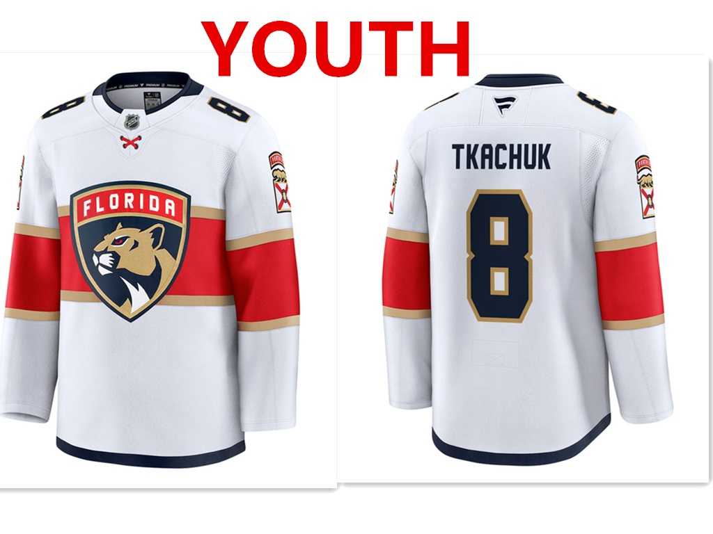 Youth Florida Panthers #8 Brady Tkachuk White Stitched away jersey Dzhi->->NHL Jersey