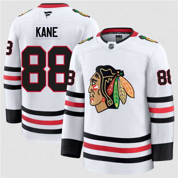 Mens Chicago Blackhawks #88 Patrick Kane White 2024-25 Away Stitched Hockey Jersey Dzhi