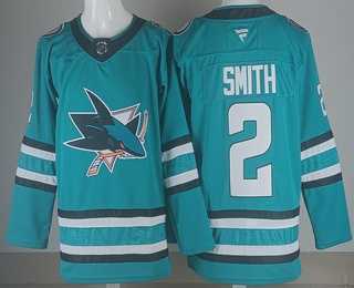 Mens San Jose Sharks #2 Will Smith Teal Stitched Hockey Jersey