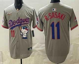 Mens Los Angeles Dodgers #11 Roki Sasaki Grey Hello Kitty 2025 World Series Champions Limited Jersey