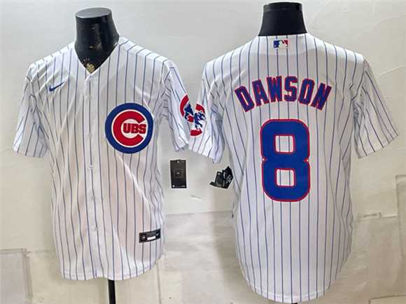 Mens Chicago Cubs #8 Andre Dawson White Home Stitched Jersey