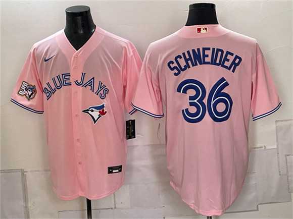 Mens Toronto Blue Jays #36 Davis Schneider Pink 50 Seasons Patch Stitched Jersey->toronto blue jays->MLB Jersey