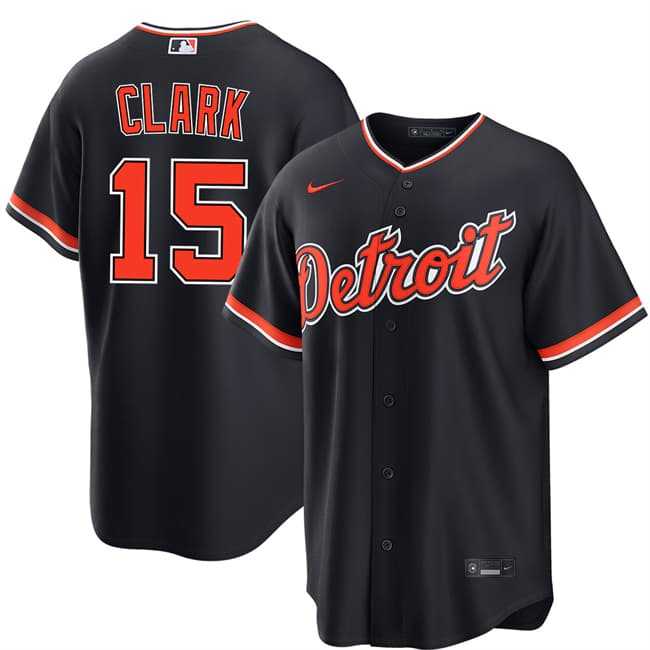 Mens Detroit Tigers #15 Max Clark Navy Alternate Stitched Jersey Dzhi