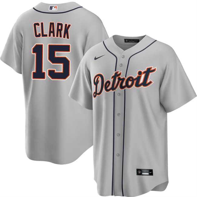Mens Detroit Tigers #15 Max Clark Gray 2026 Road Stitched Jersey Dzhi