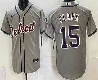 Mens Detroit Tigers #15 Max Clark Grey Cool Base Jersey