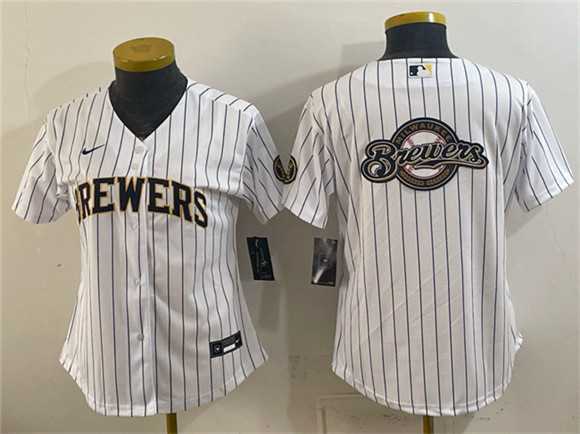 Womens Milwaukee Brewers Team Big Logo White Cool Base Stitched Jersey(Run Small)