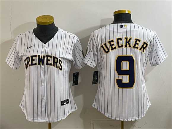Womens Milwaukee Brewers #9 Bob Uecker White Cool Base Stitched Jersey(Run Small)