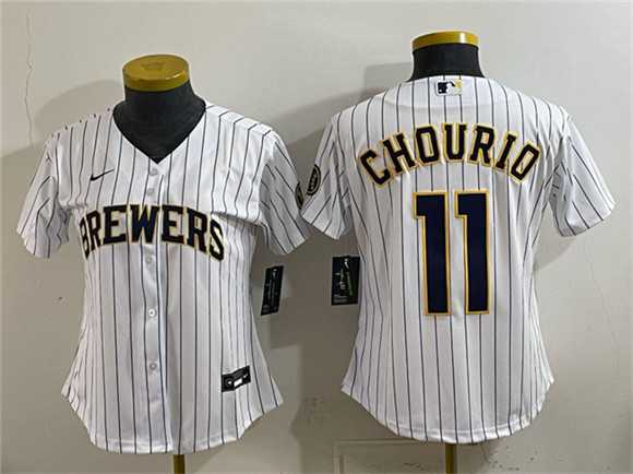 Womens Milwaukee Brewers #11 Jackson Chourio White Cool Base Stitched Jersey(Run Small)