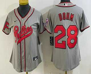 Womens Philadelphia Phillies #28 Alec Bohm Name Gray 2026 Field of Dreams Stadium Stitched Jersey