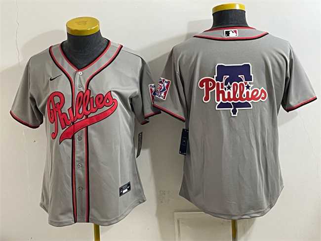 Womens Philadelphia Phillies Team Big Logo Gray 2026 Field of Dreams Stadium Stitched Baseball Jersey(Run Small)