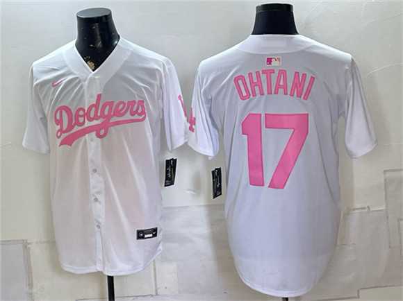 Mens Los Angeles Dodgers #17 Shohei Ohtani White Pink Vapor Limited Stitched Jersey