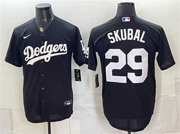Mens Los Angeles Dodgers #29 Tarik Skubal Black Cool Base Stitched Jersey