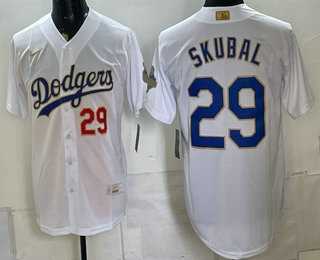 Mens Los Angeles Dodgers #29 Tarik Skubal White 2026 Gold Collection Stadium Jersey