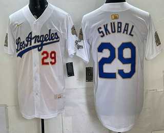 Mens Los Angeles Dodgers #29 Tarik Skubal White Gold 9x B2B Champs Collection Limited Jersey