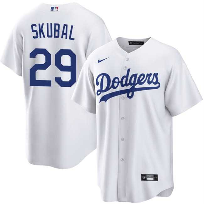 Mens Los Angeles Dodgers #29 Tarik Skubal White Cool Base Stitched Jersey