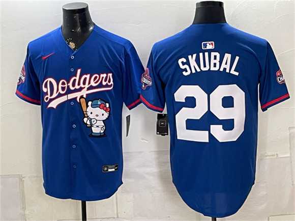 Mens Los Angeles Dodgers #29 Tarik Skubal Royal Hello Kitty Night 2025 World Series Champions Patch Limited Stitched Jersey Dzhi