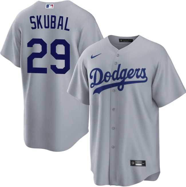 Mens Los Angeles Dodgers #29 Tarik Skubal Gray Cool Base Stitched Jersey